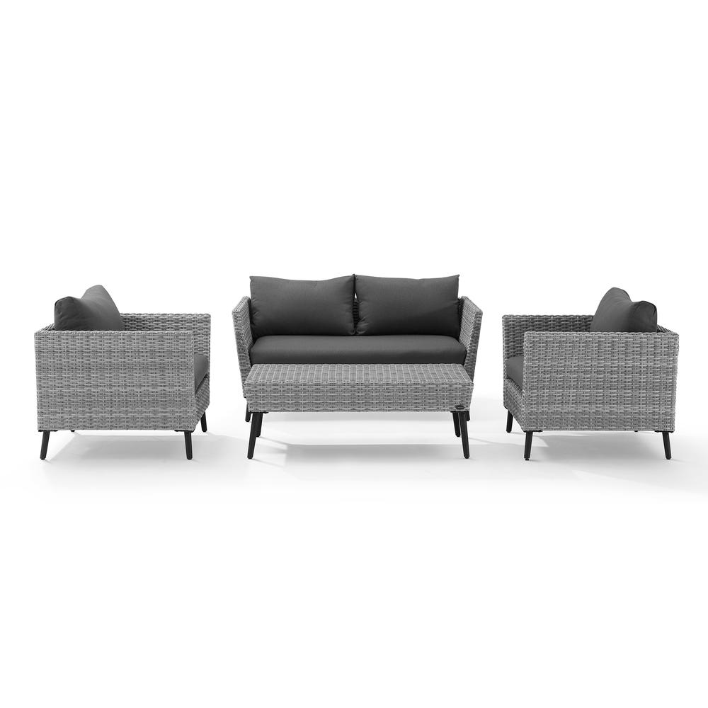 Richland 4Pc Outdoor Wicker Conversation Set Charcoal/Gray - Loveseat, Coffee Table, & 2 Arm Chairs