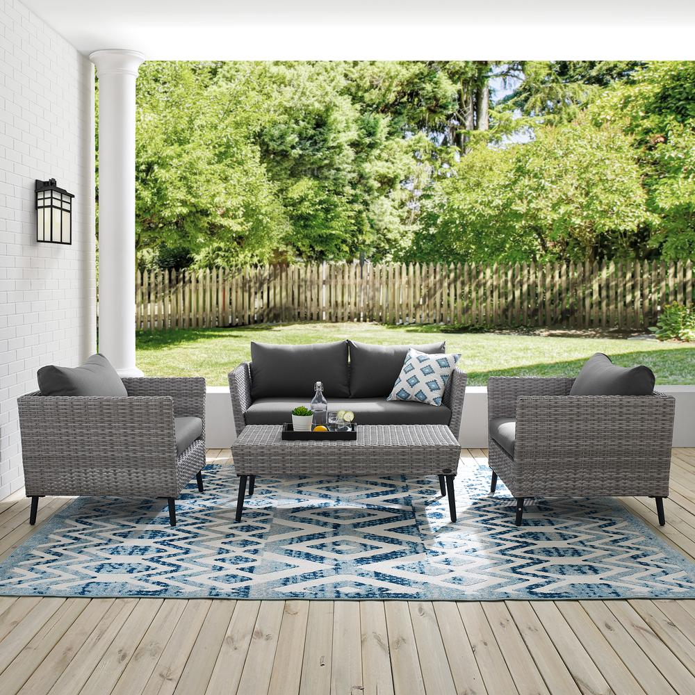 Richland 4Pc Outdoor Wicker Conversation Set Charcoal/Gray - Loveseat, Coffee Table, & 2 Arm Chairs