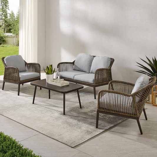 Haven 4Pc Outdoor Wicker Conversation Set Light Gray/Light Brown - Loveseat, Coffee Table, & 2 Armchairs