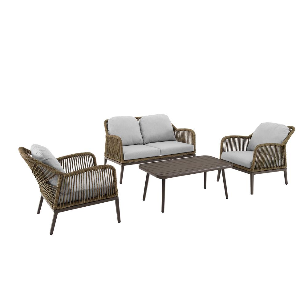 Haven 4Pc Outdoor Wicker Conversation Set Light Gray/Light Brown - Loveseat, Coffee Table, & 2 Armchairs