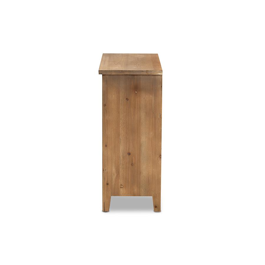 Transitional Medium Oak Finished 3-Drawer Wood Spindle Storage Cabinet