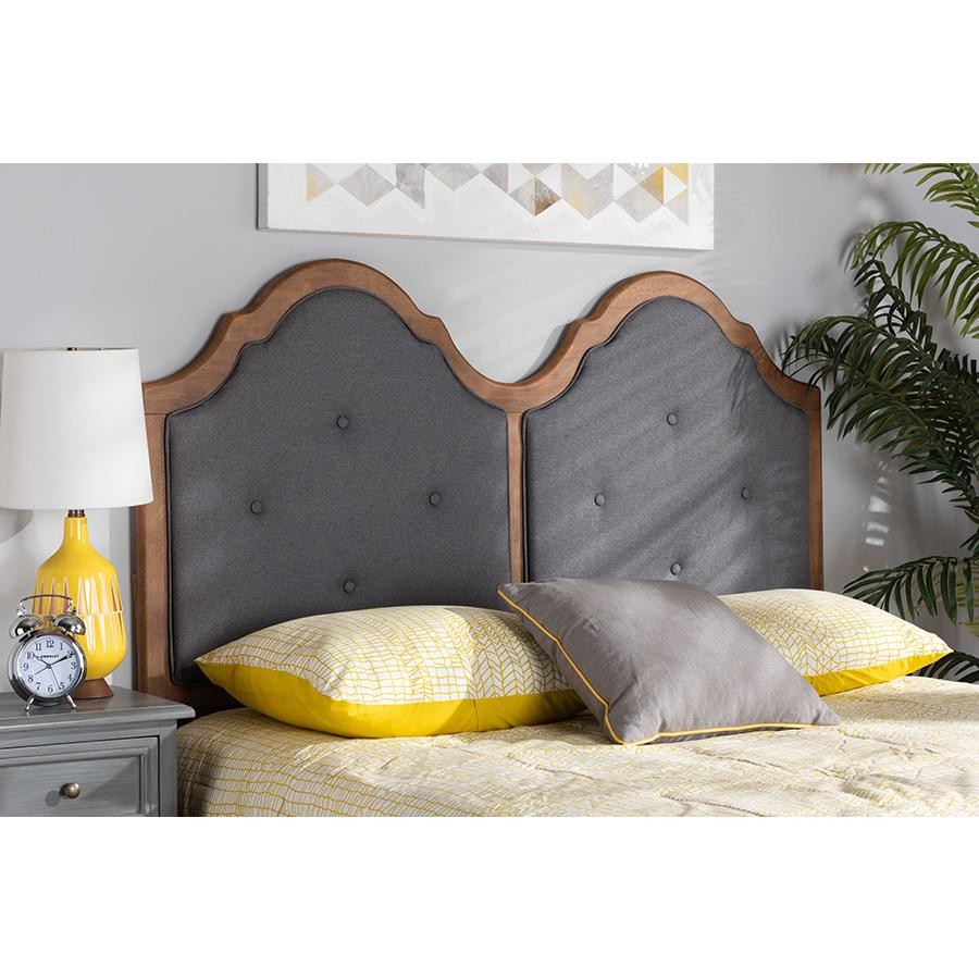 Dark Grey and Walnut Brown Finished Wood Queen Size Arched Headboard