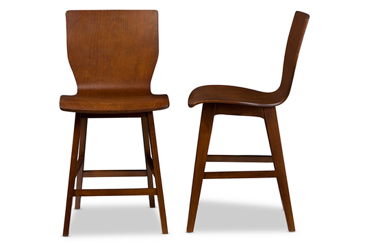 Scandinavian Style Dark Walnut Bent Wood Counter Stool (Set of 2)