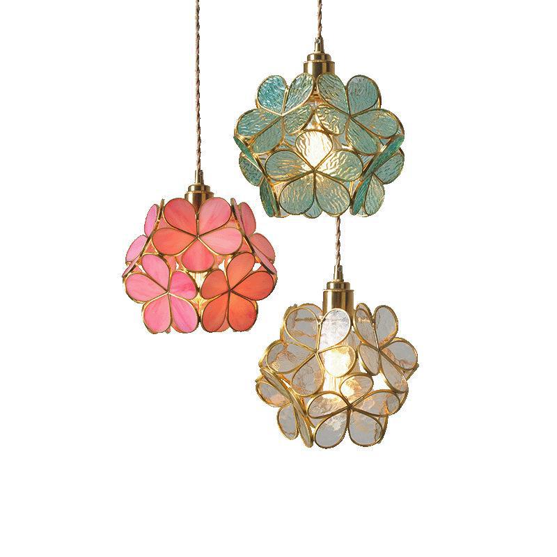 Japanese Creative Chandelier Brass Handmade Glass Petals