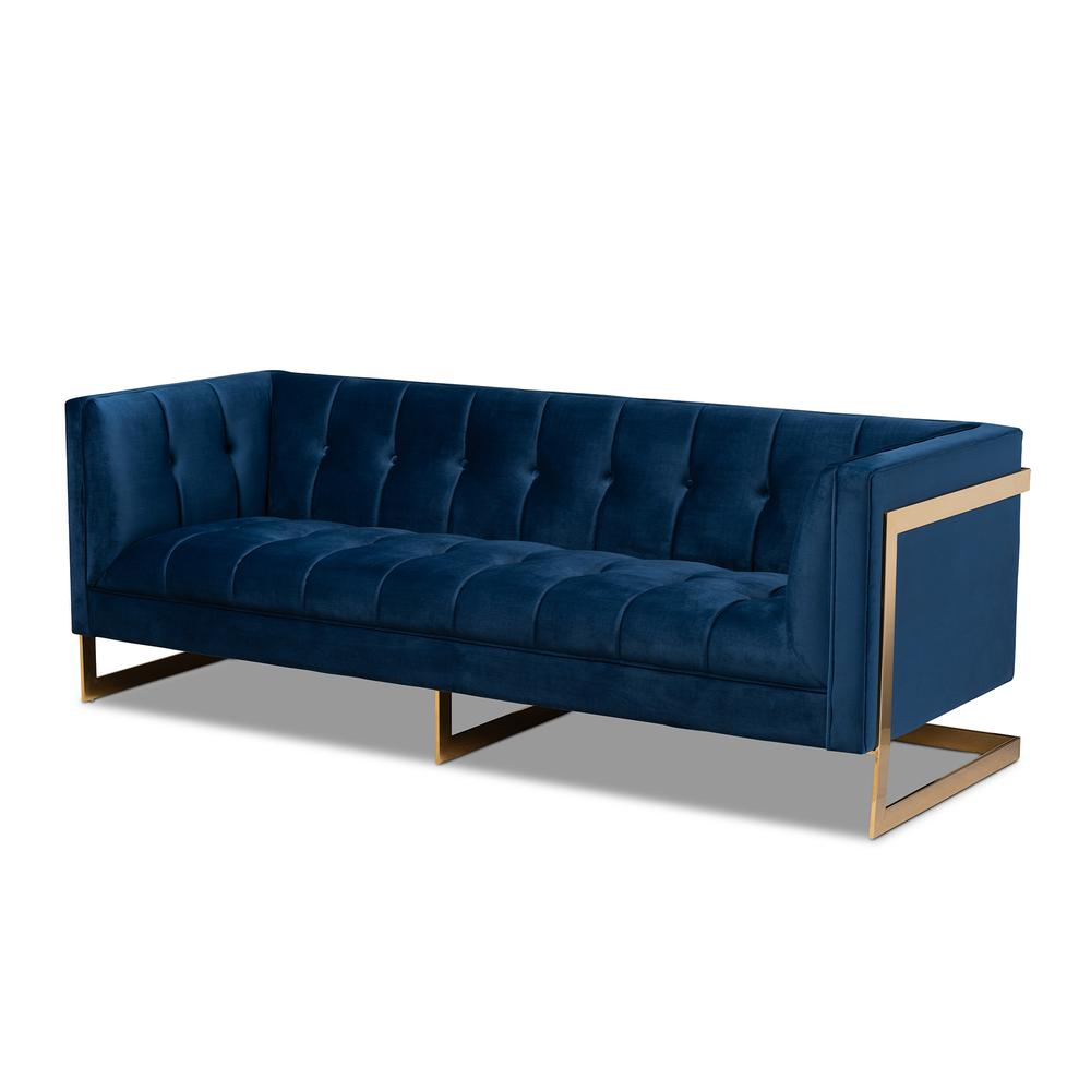 Button Tufted Gold Sofa with Gold-Tone Frame