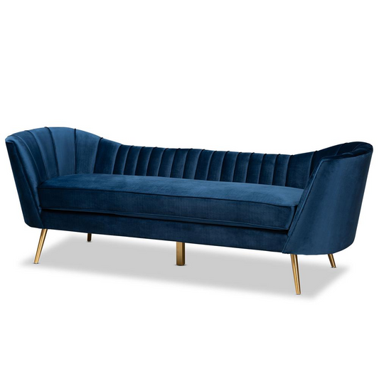 Kailyn Glam and Luxe Navy Blue Velvet Fabric Upholstered and Gold Finished Sofa