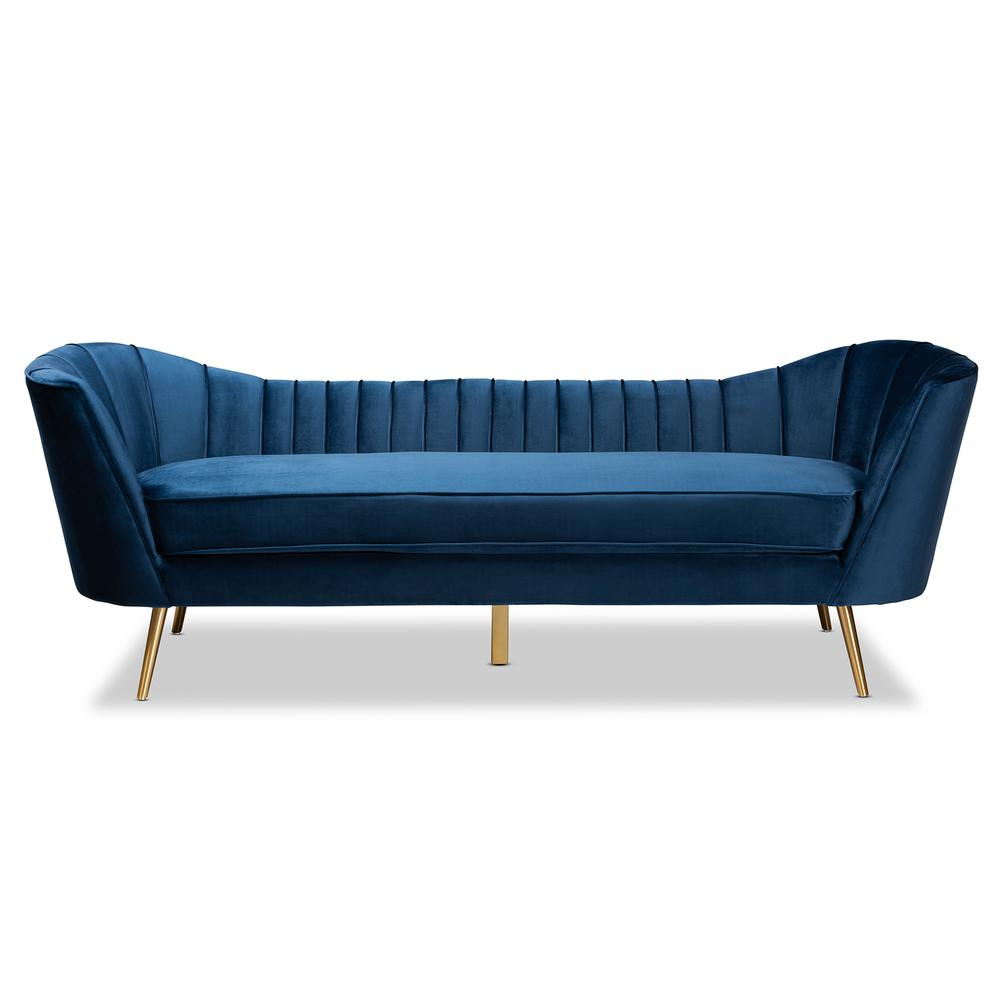 Kailyn Glam and Luxe Navy Blue Velvet Fabric Upholstered and Gold Finished Sofa