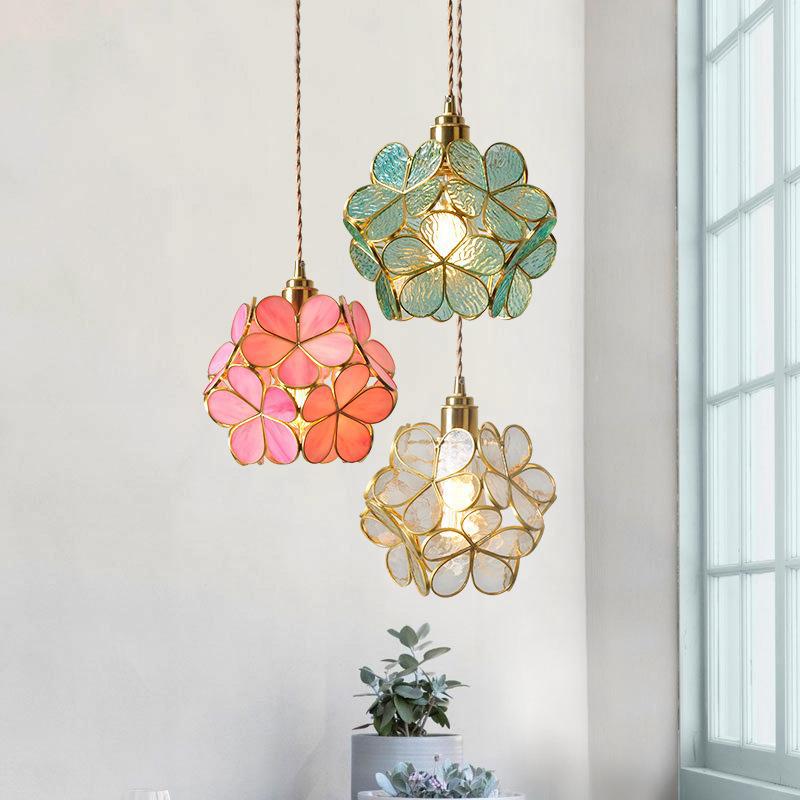 Japanese Creative Chandelier Brass Handmade Glass Petals