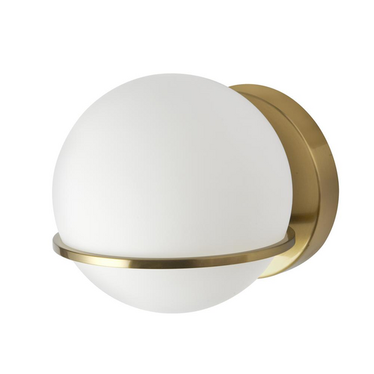 Light Halogen Wall Sconce, Aged Brass with White Opal Glass