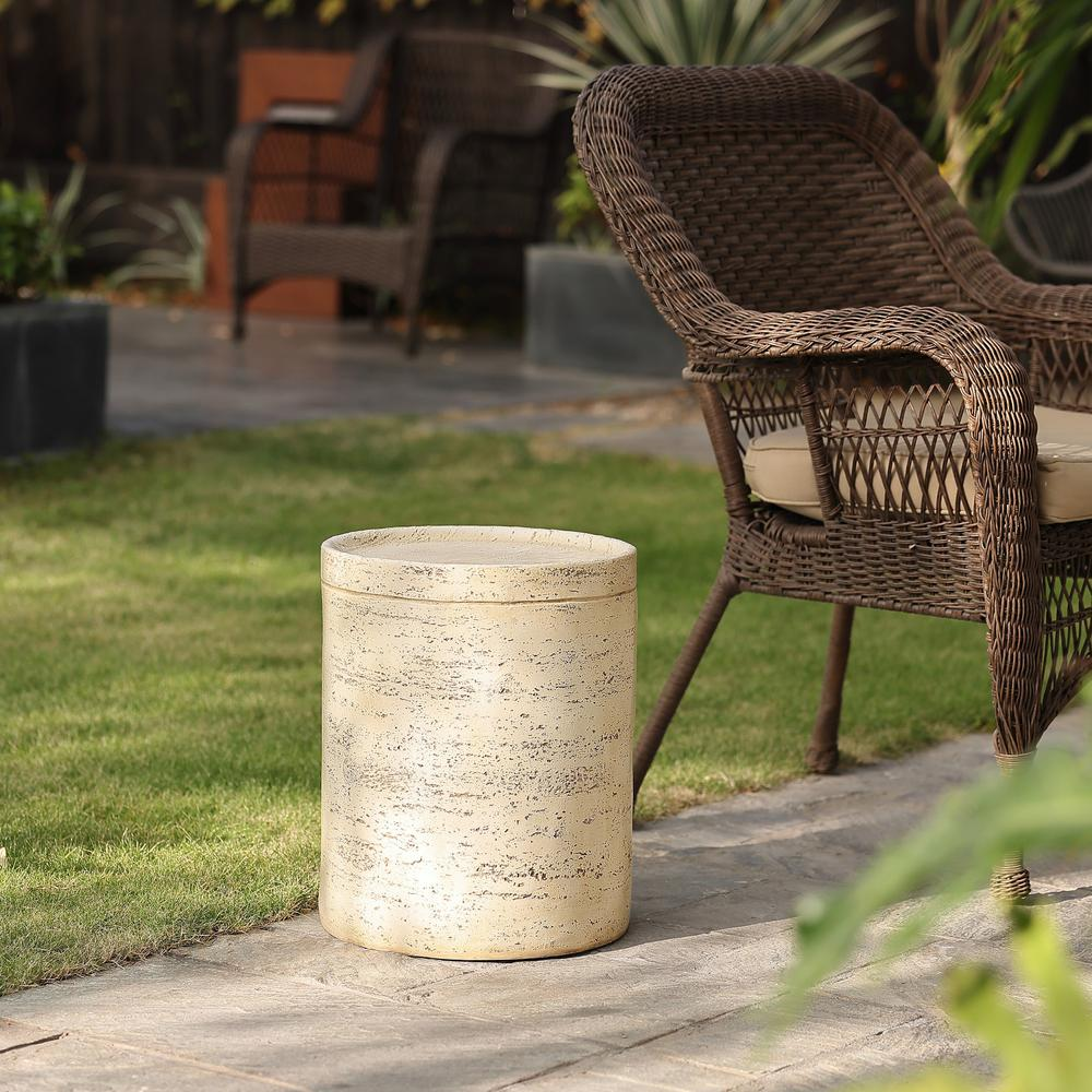 Beige and Brown MgO 13.6" Round Outdoor Side Table