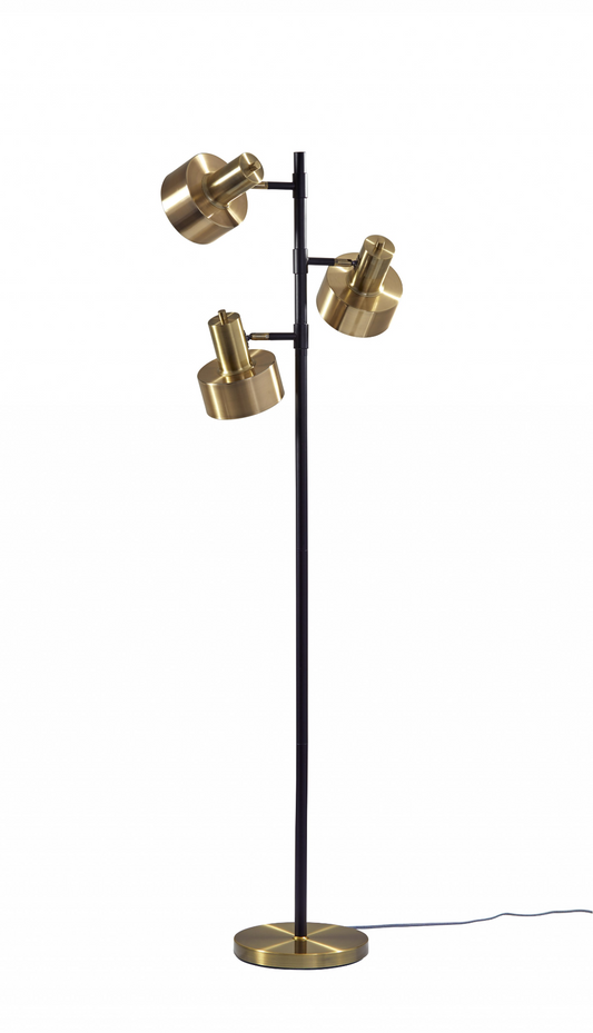 Brass Three Light Tree Floor Lamp With Gold Solid Color Bell Shade