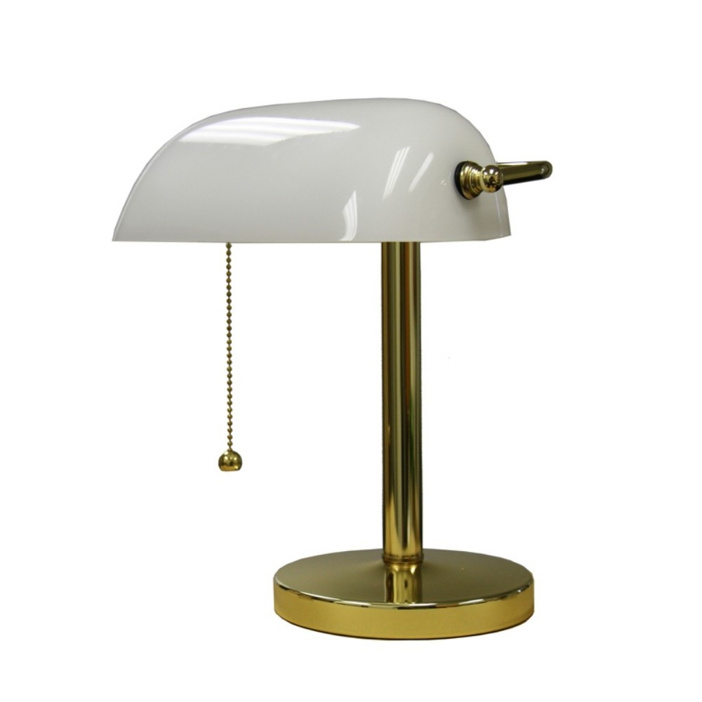 Gold and White Hooded Banker's Lamp