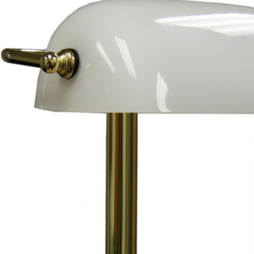 Gold and White Hooded Banker's Lamp