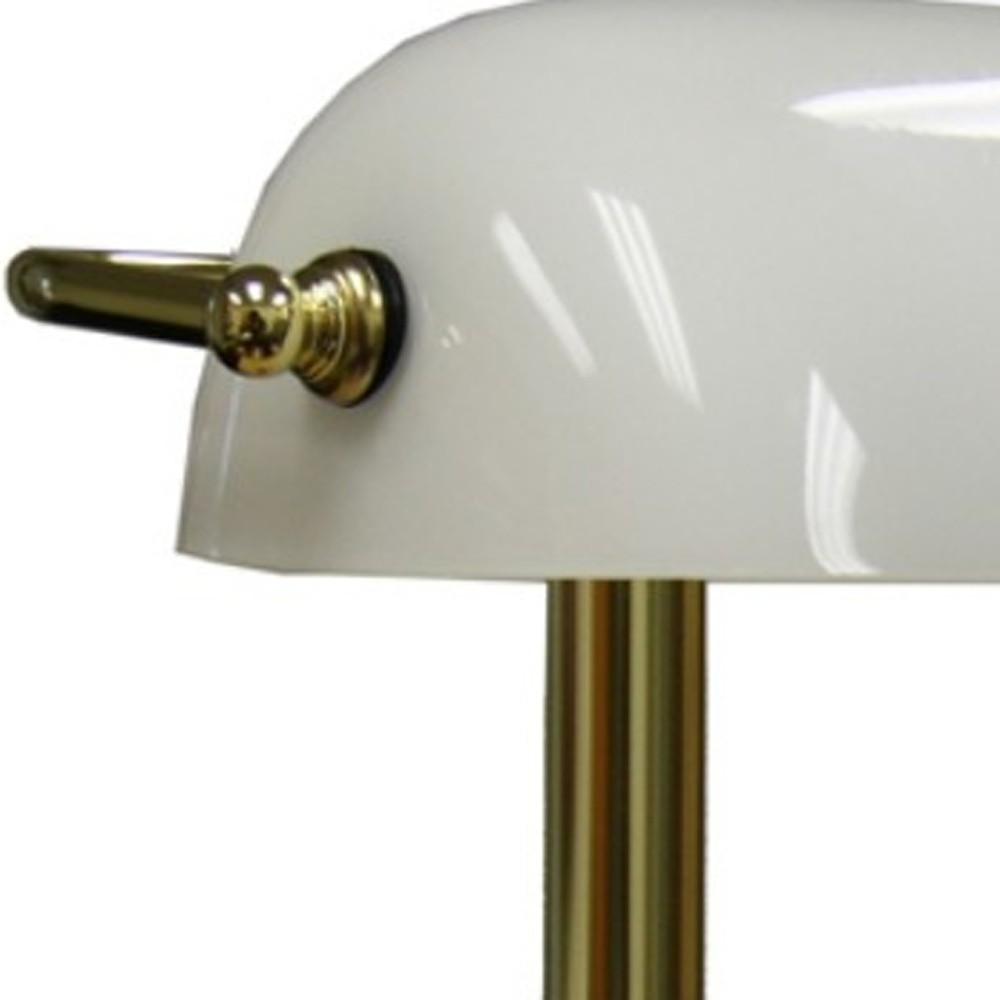 Gold and White Hooded Banker's Lamp