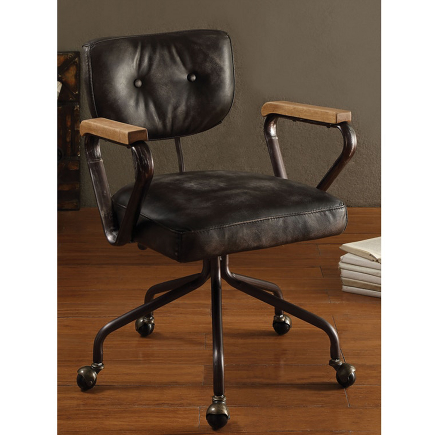 Vintage Black Top Grain Leather Office Chair