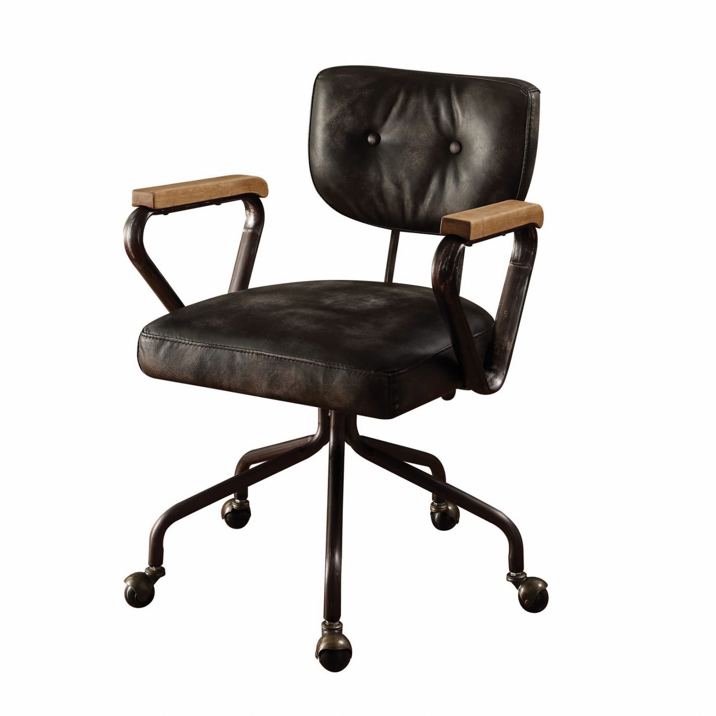 Vintage Black Top Grain Leather Office Chair