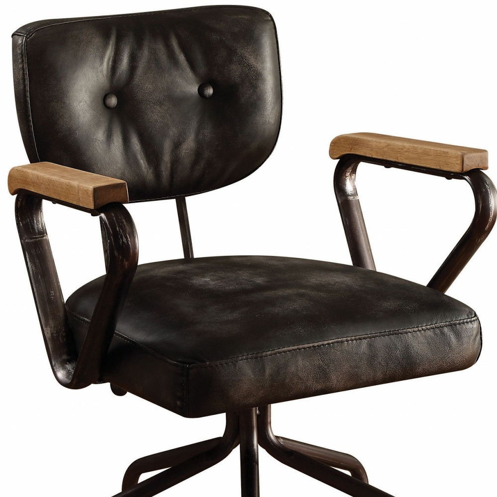 Vintage Black Top Grain Leather Office Chair