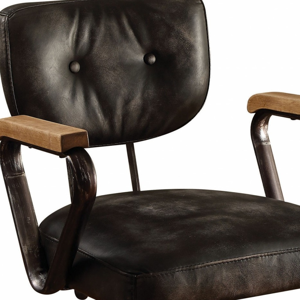 Vintage Black Top Grain Leather Office Chair