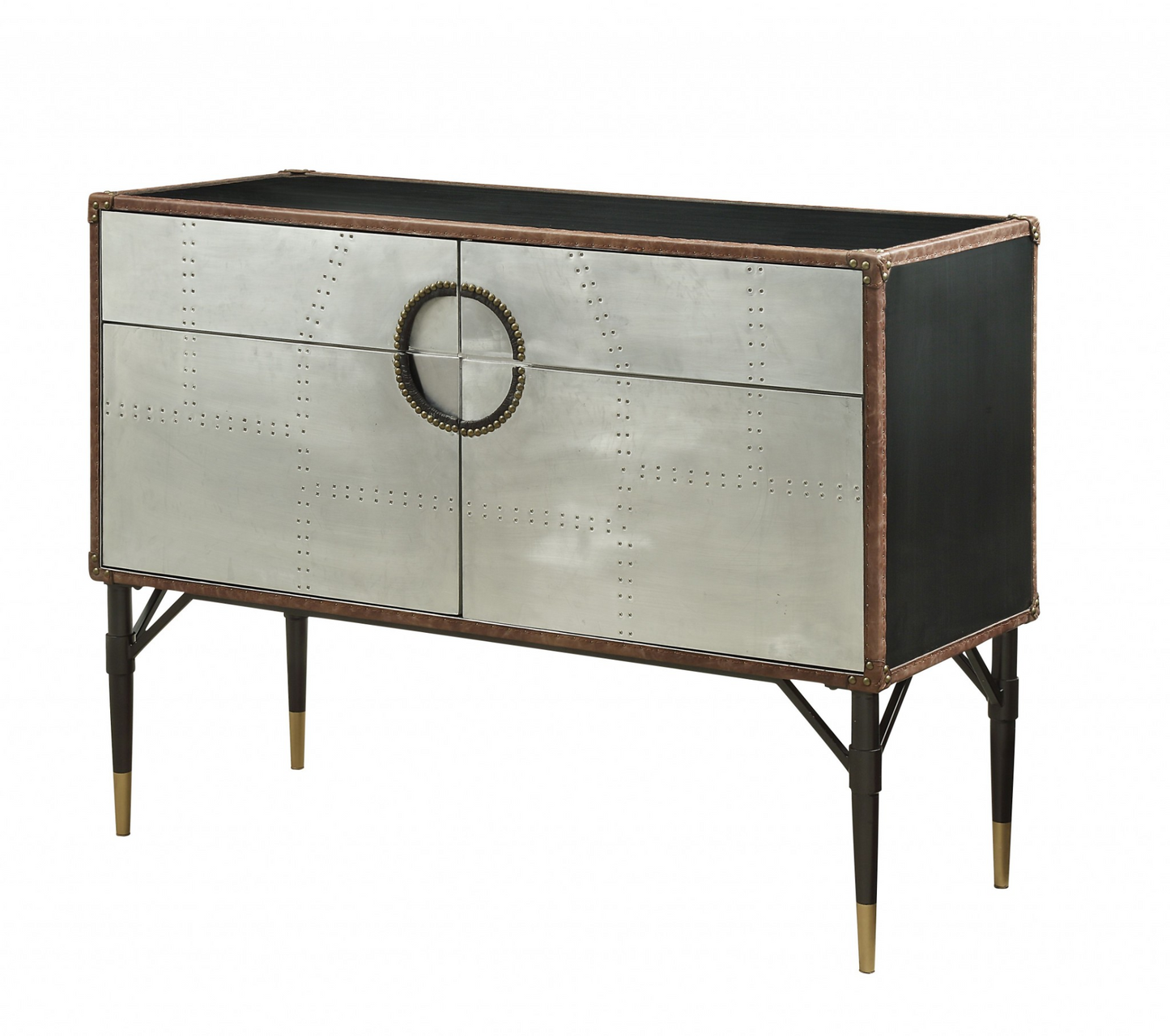 "52"" Brown Leather Console Table"