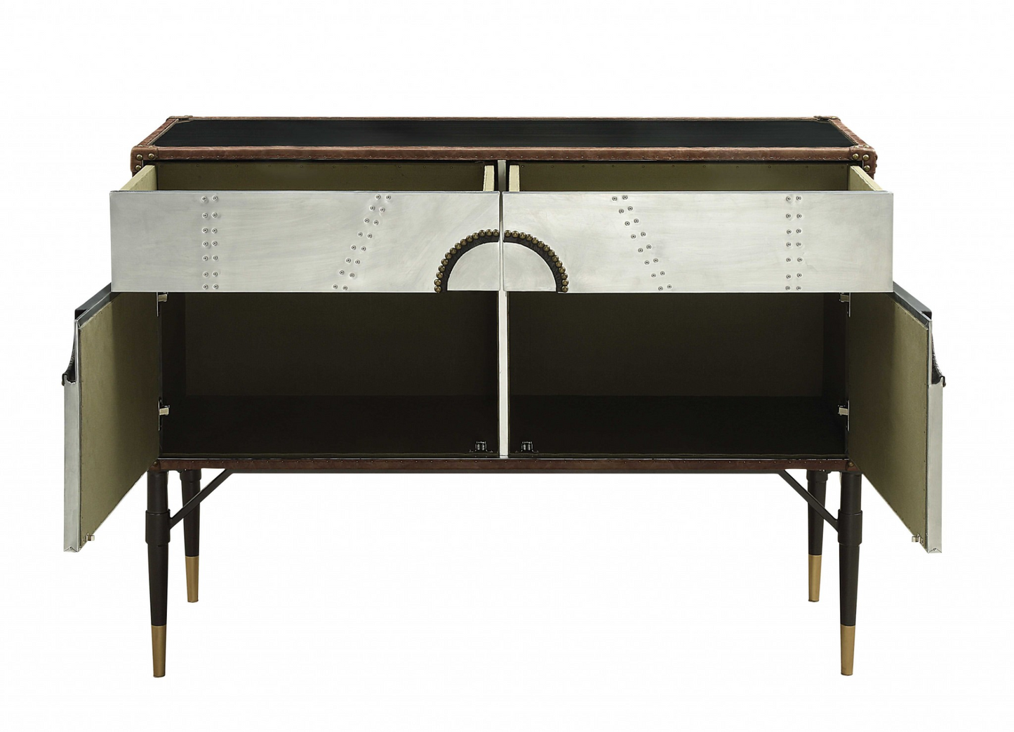 "52"" Brown Leather Console Table"