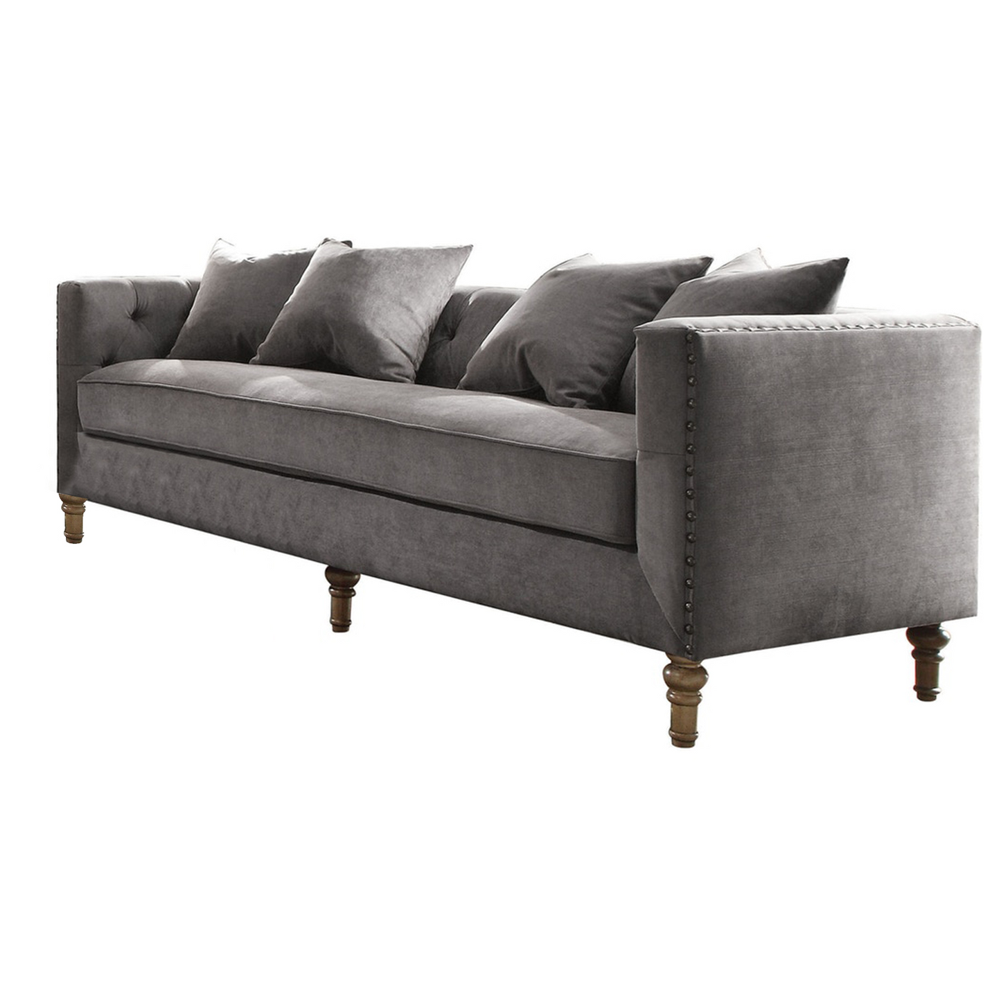 Gray Velvet Upholstery Sofa  & 4 Pillows