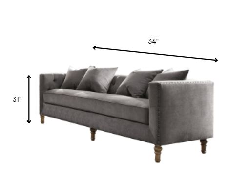 Gray Velvet Upholstery Sofa  & 4 Pillows