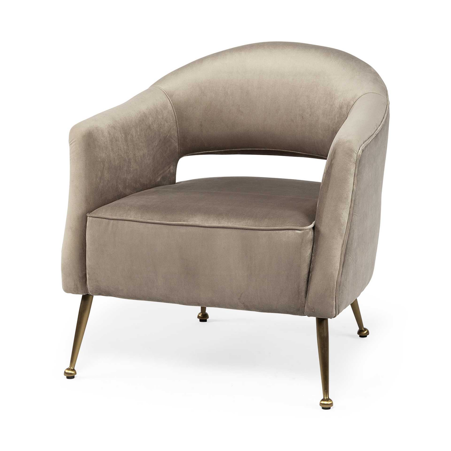 Taupe And Brass Velvet Arm Chair