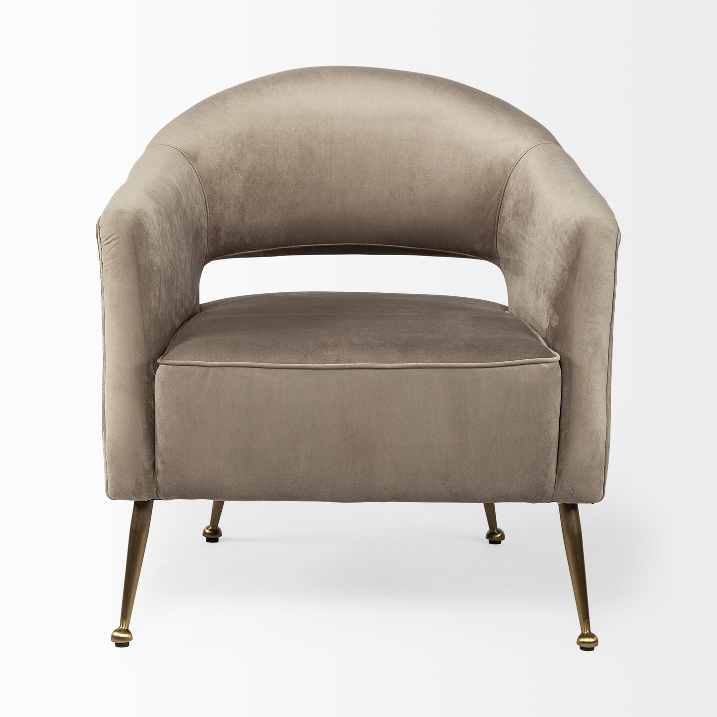 Taupe And Brass Velvet Arm Chair