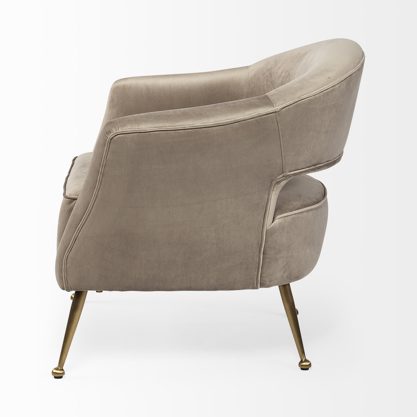 Taupe And Brass Velvet Arm Chair