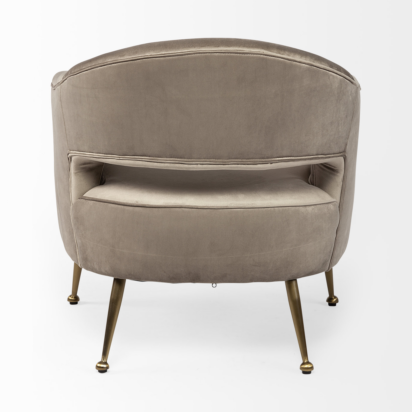 Taupe And Brass Velvet Arm Chair