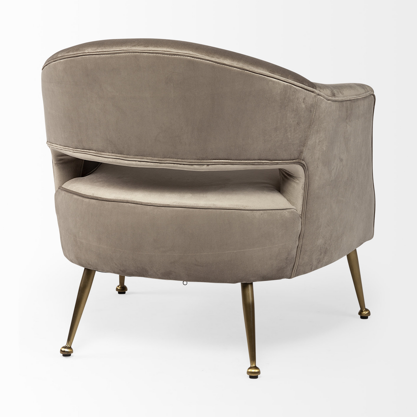 Taupe And Brass Velvet Arm Chair