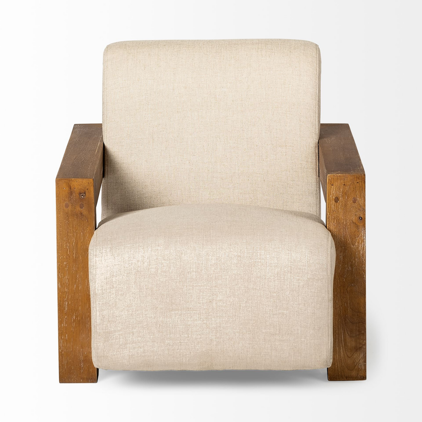 Cream Fabric Seat Accent Chair With Natural Wood Frame