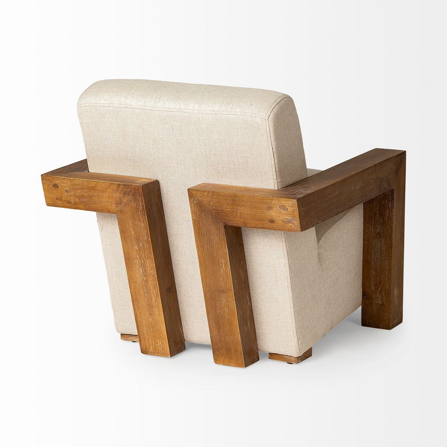 Cream Fabric Seat Accent Chair With Natural Wood Frame