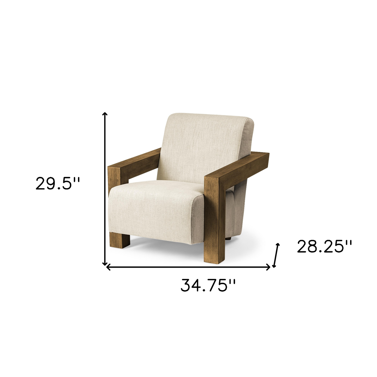 Cream Fabric Seat Accent Chair With Natural Wood Frame