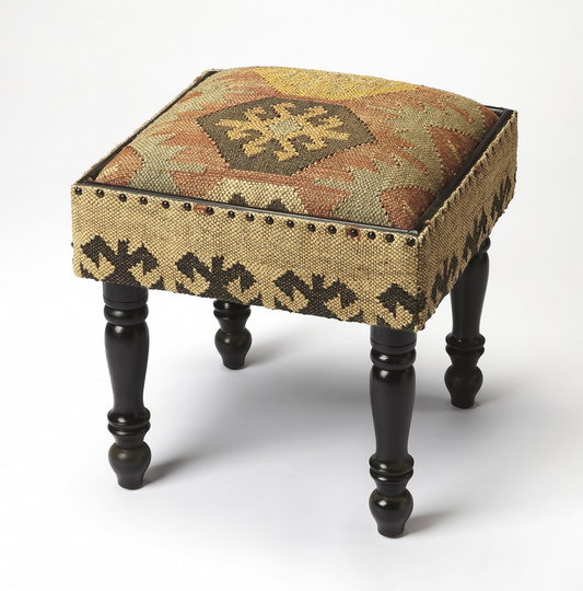 Boho Style Upholstered Jute Stool