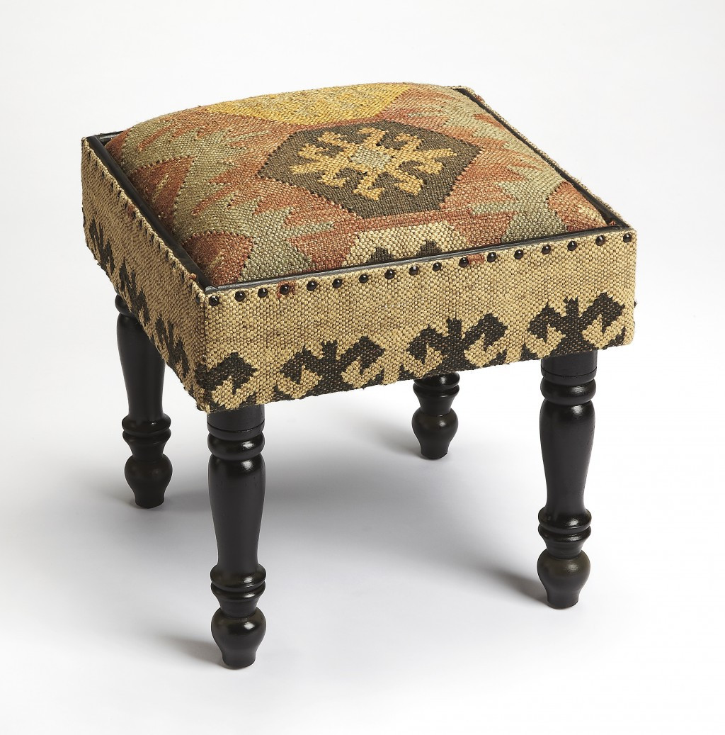 Boho Style Upholstered Jute Stool