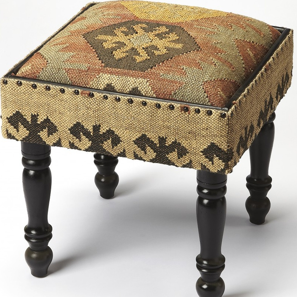 Boho Style Upholstered Jute Stool