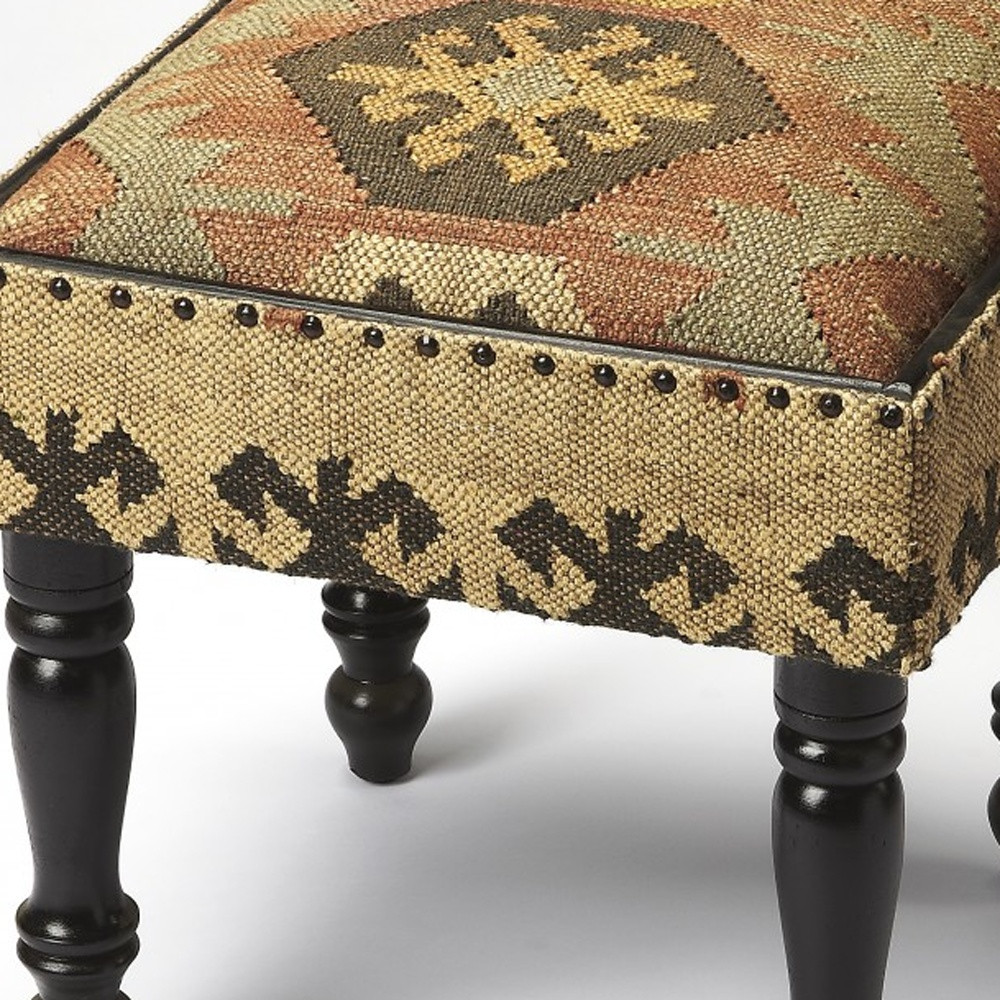 Boho Style Upholstered Jute Stool