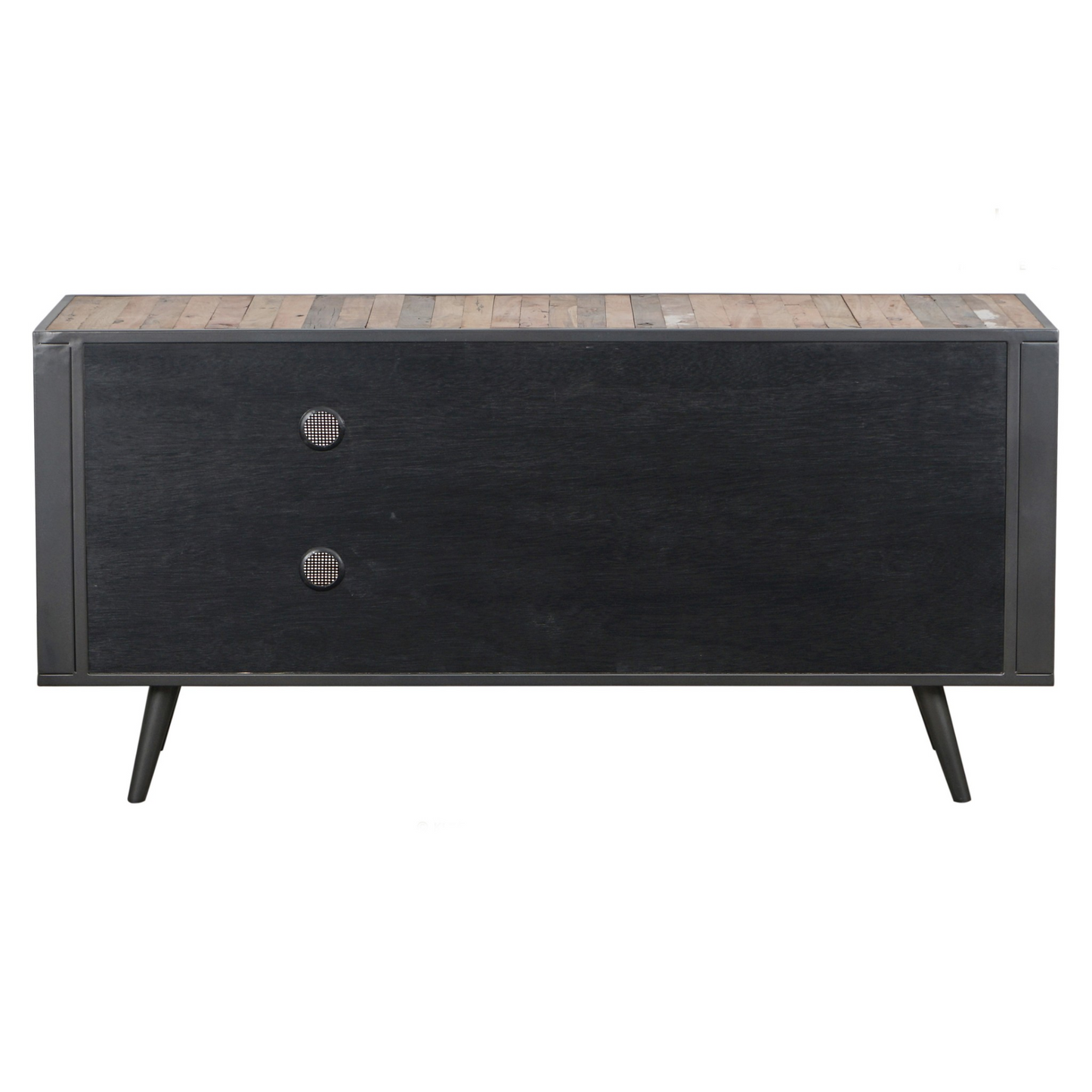 Rustic Black Natural and Rattan Media Cabinet with Three Doors