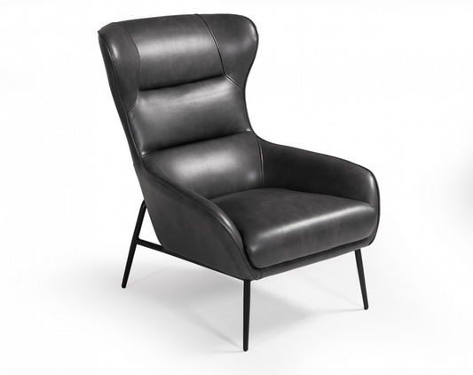 Slate Gray And Black Vegan Leather Arm Chair