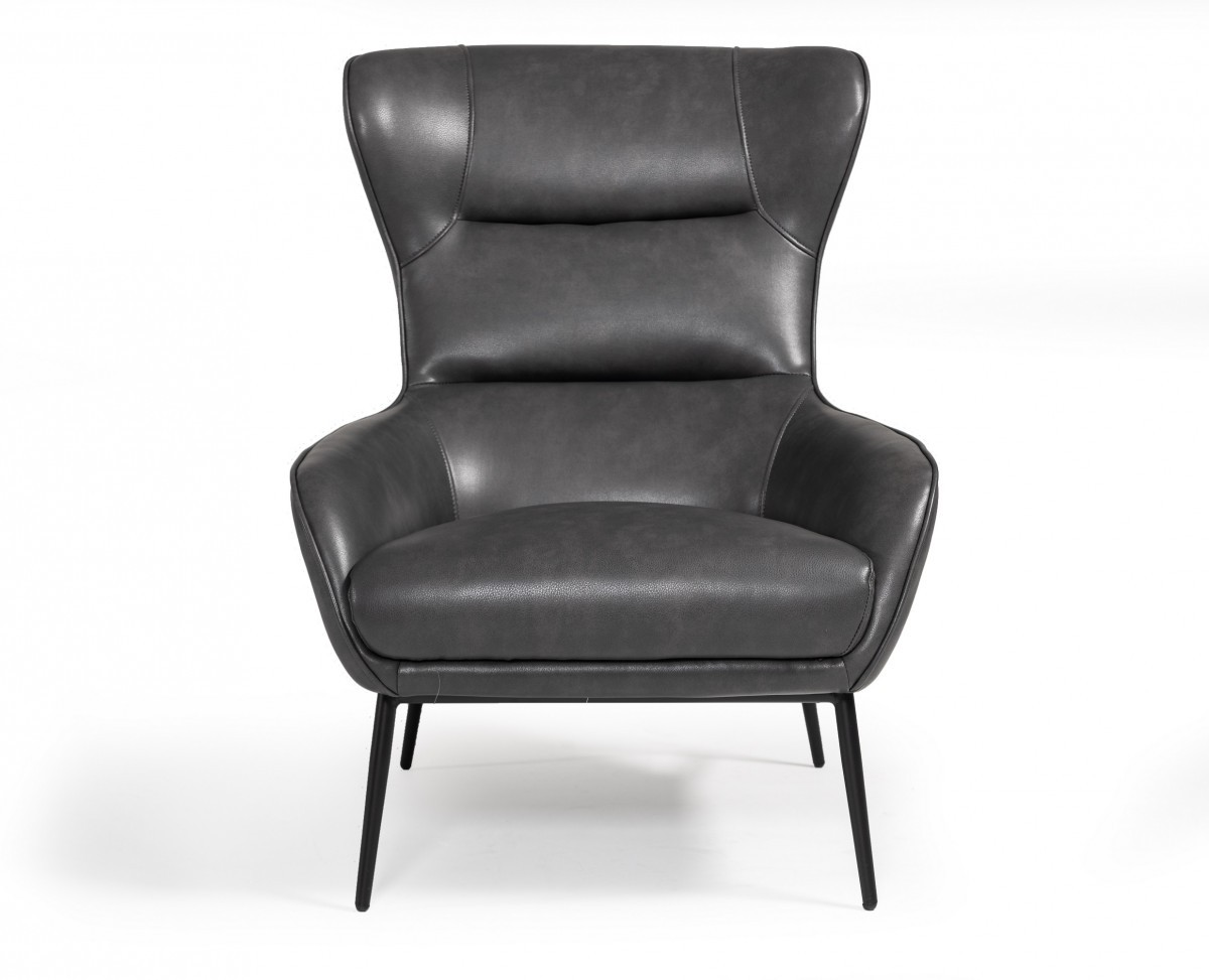 Slate Gray And Black Vegan Leather Arm Chair