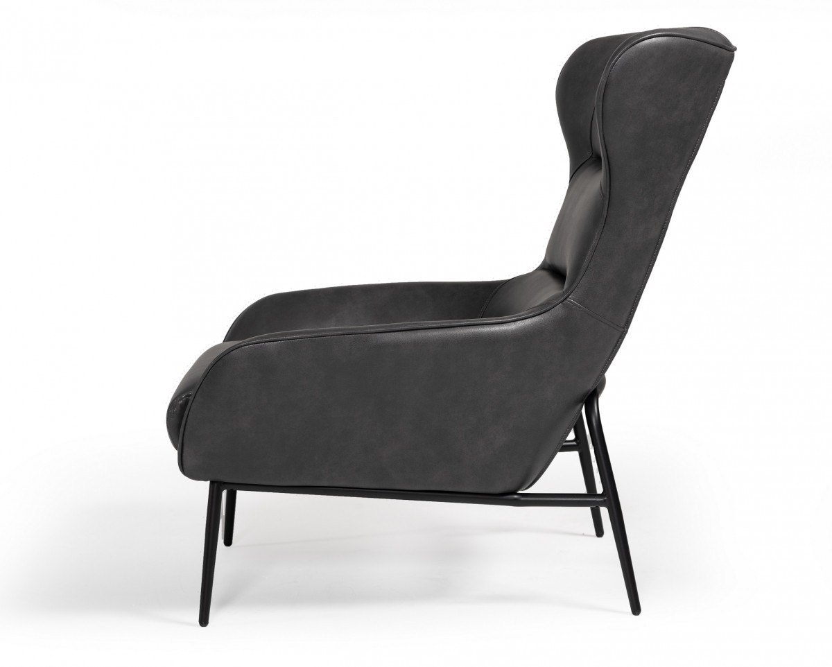 Slate Gray And Black Vegan Leather Arm Chair