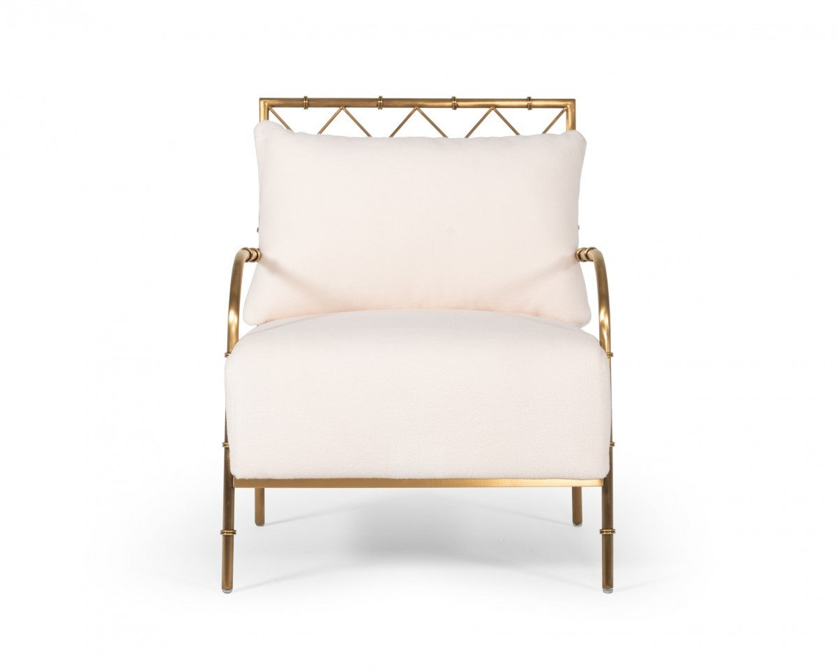 Stylish White and Gold Velvet A Frame Accent Chair