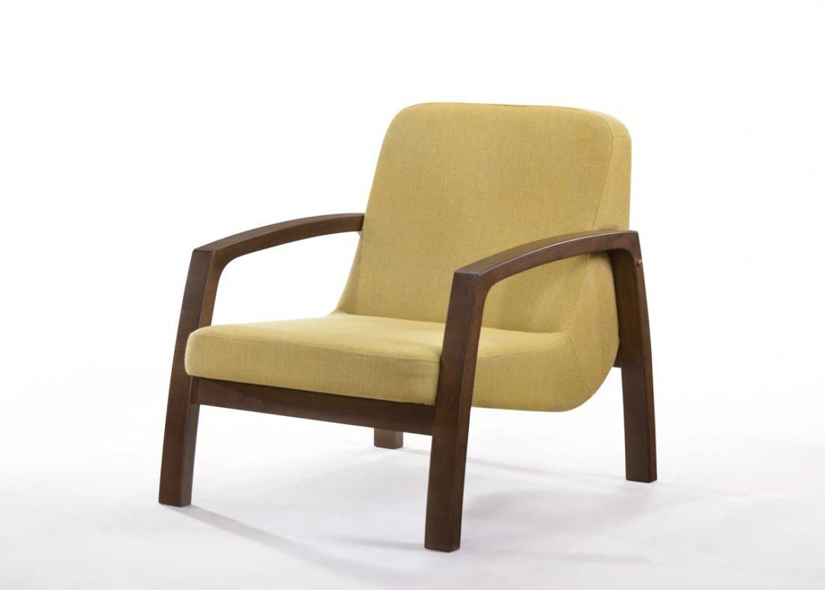 Gold and Walnut Retro Modern Wood Armchair