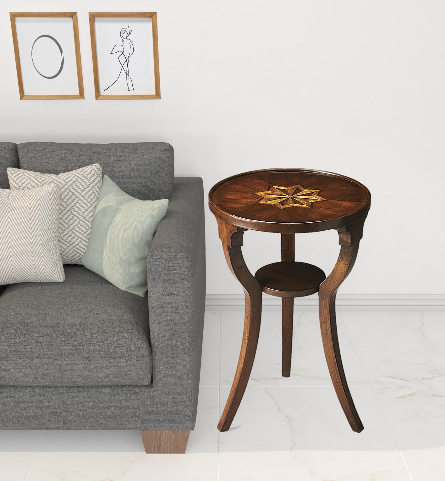 Cherry Round End Table With Shelf