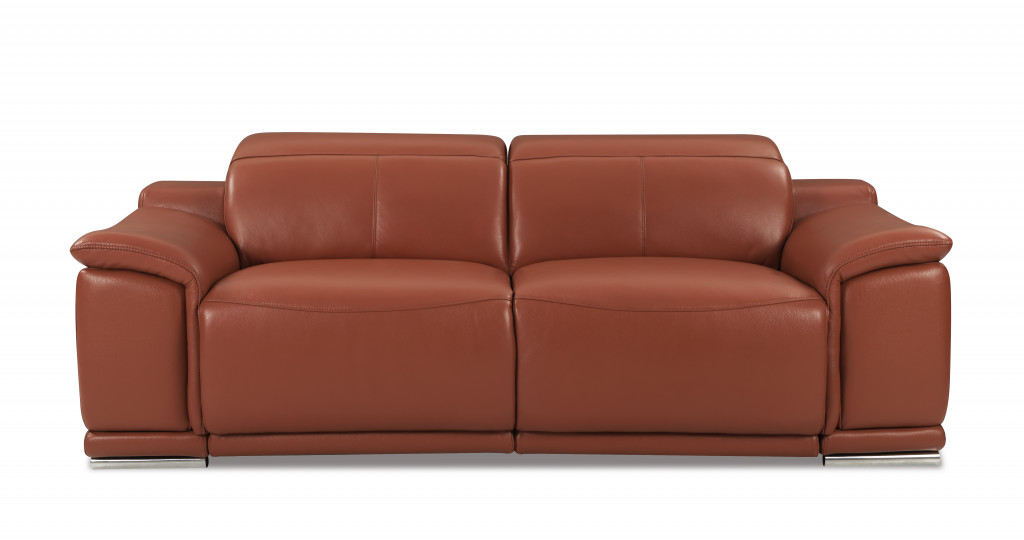 Camel And Silver Italian Leather USB Sofa