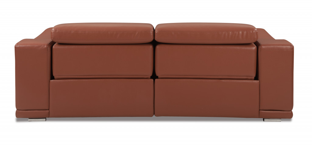 Camel And Silver Italian Leather USB Sofa