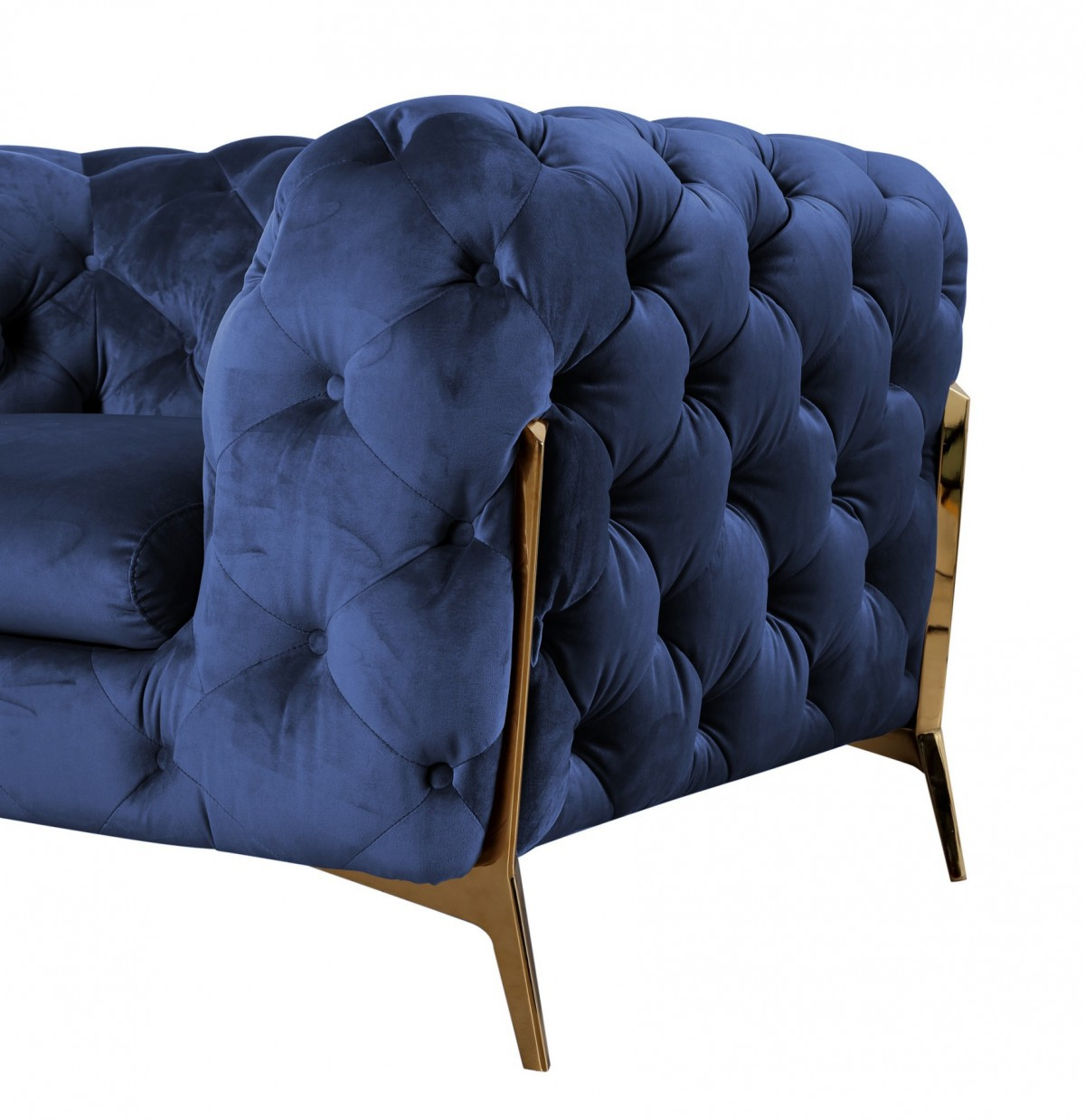 Glam Blue Velvet And Gold Loveseat