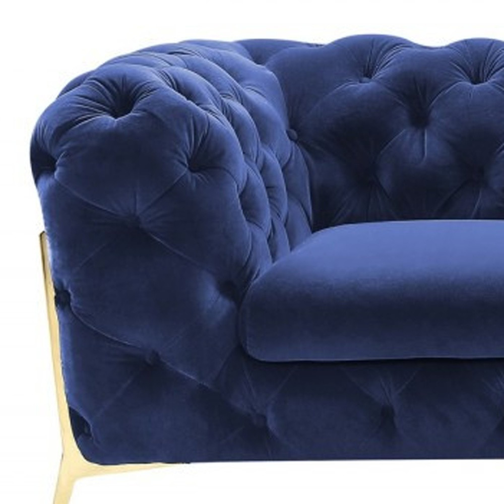 Glam Blue Velvet And Gold Loveseat