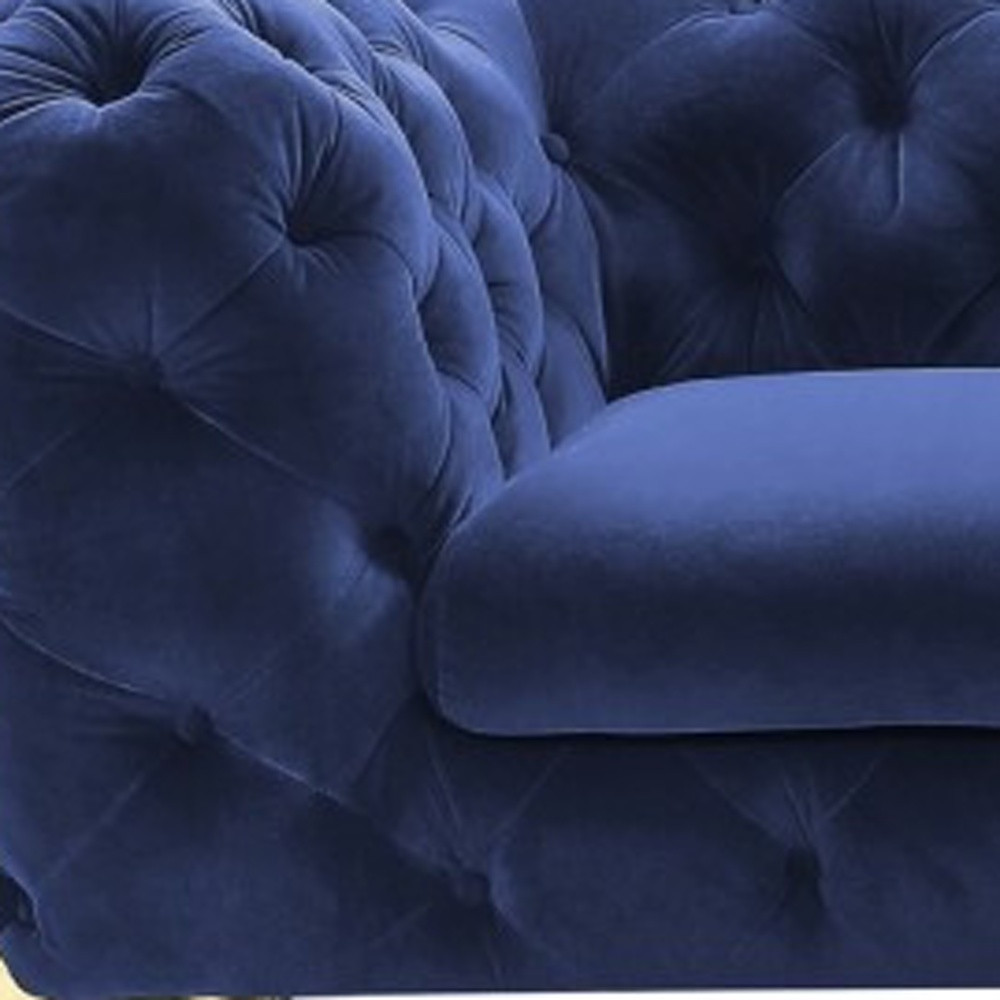 Glam Blue Velvet And Gold Loveseat